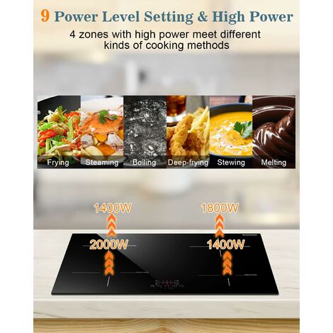 Plaque à Induction, Karinear Plaque Induction 4 foyer, Plaque de Cuisson Induction Encastrable, Table de Cuisson Electrique avec Commande Tactile, Minuteur, Verrouillage d'enfant, 6600W