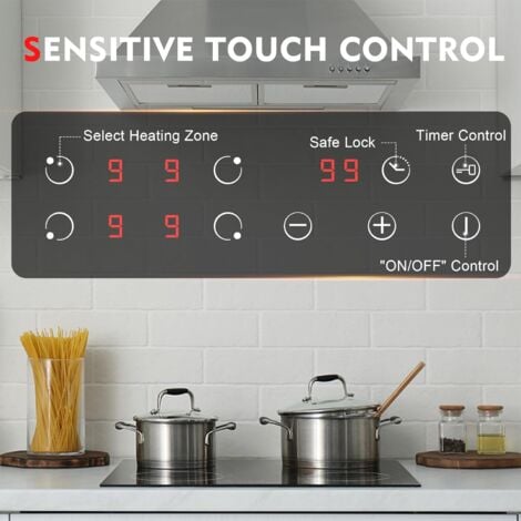 NOXTON Plaque Induction 4 Feux Encastrable, Plaque Electrique 4 Foyers, Table de Cuisson Induction avec Commande Tactile, Sécurité Enfant, Minuterie, 220-240V 6400W, sans Prise