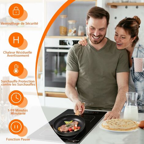 GRACEALL Plaque Induction Encastrable 2 Foyers 3500W – Double Zone Tactile, Minuteur, Sécurité Enfant – 230V Cuisine & Plan Travail