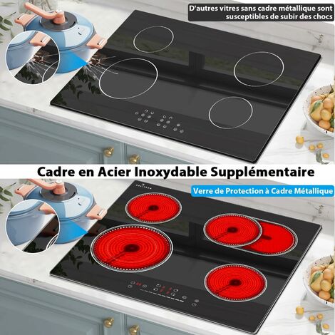 Plaque Vitrocéramique 4 Feux DELITEER 60cm - Zone Flex Double Anneau, Minuterie, Verrouillage Enfant