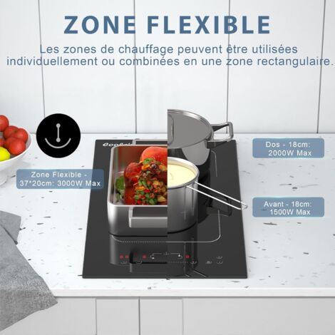 Plaque Induction 2 Feux Encastrable 30cm - 3500W, Commande Tactile, Minuterie - Sans Prise, à Câbler - 10