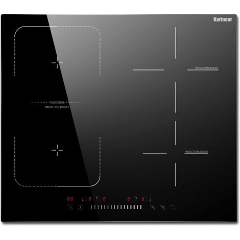 Karinear – Plaque induction 60 cm 7200 W – 4 foyers – Commande à curseur – Fonction Boost – Zone flexi – Sécurité enfants