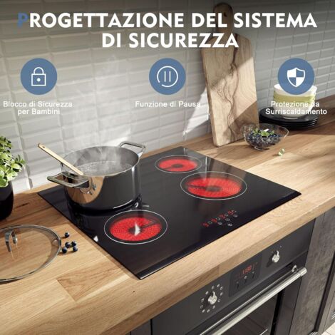 Plaque De Cuisson Céramique 60cm 4 Zones - Double Anneau, Commande Tactile, 6700W - Noir - Encastrable