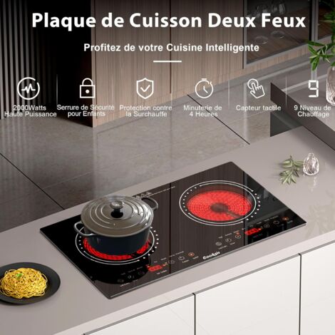 Plaque Vitrocéramique 2 Feux Hobsir - 3200W Tactile - Portable Ou Encastrable - Sécurité Enfant & Minuterie 99 Min