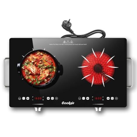 Plaque vitrocéramique 2 feux 3200W – 56cm – Commande tactile et boutons – Chauffage infrarouge – Minuterie 240 minutes