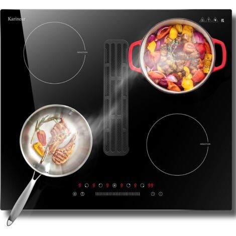 Plaque Induction 5 Zones 90cm - 12200W - Fonction Boost - Verre Noir - Curseur Tactile - Verrouillage Enfant