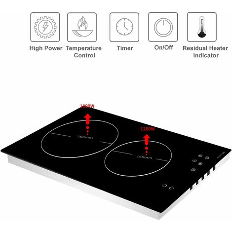 Plaque De Cuisson Vitrocéramique NOXTON 2 Foyers - 30cm Built-in - Verre Noir Tactile