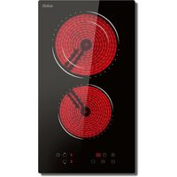 Plaque vitrocéramique 2 feux 3200W – Dimensions 52 x 29 cm – Encastrable sans prise – Zone dual pour casseroles petites et grandes