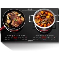 Plaque Vitrocéramique 2 Feux à Poser, Karinear, Plaque Electrique Posable 2 Foyers, Plaque de Cuisson Electrique Portable avec Prise VDE, Sécurité Enfant, Indicateur de Chaleur Résiduelle, 220-240V