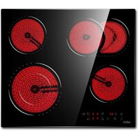 Plaque vitrocéramique 4 feux 6600W – Réglage flexible zones – Minuterie – Verrouillage sécurité – Surface en verre noir facile à nettoyer