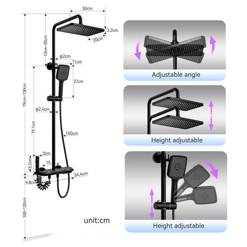 Système de douche Mélangeur de douche thermostatique Vanne de dérivation en  laiton Barre de douche Grande tête, Tuyau de douche à rampe montante  exposée à hauteur réglable Ensemble de mitigeur de do 