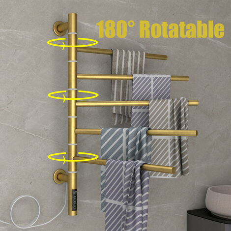 Sèche-Serviettes Électrique avec 5 Barres Porte-Serviettes Chauffant  Pivotant à 180 °, 45W 42 66cm