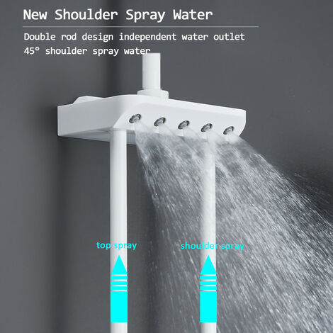 Système de Douche Thermostatique, Colonne de Douche avec Affichage de la Température, Pulvérisateur d'épaule, Douche Bidet, Robinet de Douche de Baignoire, Pommeau de Douche, Douche à main (Blanc)