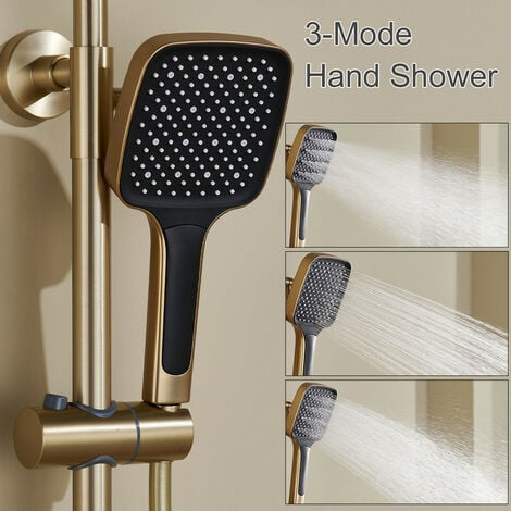 Colonne de Douche Thermostatique Or Brossé Système de Douche avec Affichage Numérique LED Ensemble de Douche avec 32  20CM Pomme de Douche e Douchette à 3 Modes, Bec Baignoire, Bidet Douche