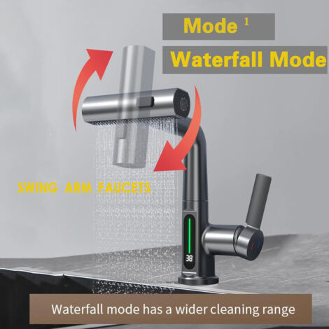 Gris Robinet De Lavabo Avec Douchette 3 Modes, Extractible