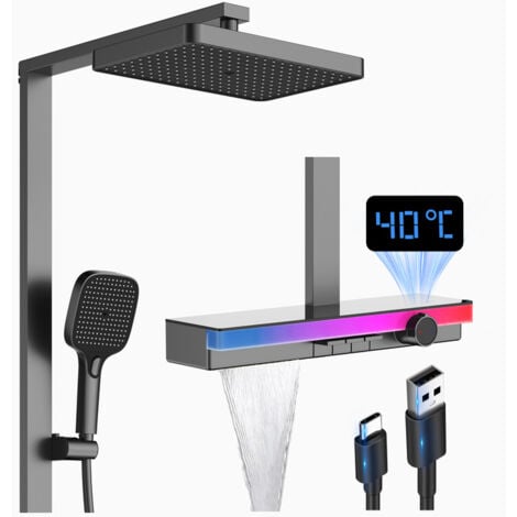 JOMEOO® Système De Douche Noir Mat De 30,5 Cm, Pommeau De Douche Haute Pression Monté Au Plafond Avec Pulvérisateur à Main, Pommeau De Douche De Luxe