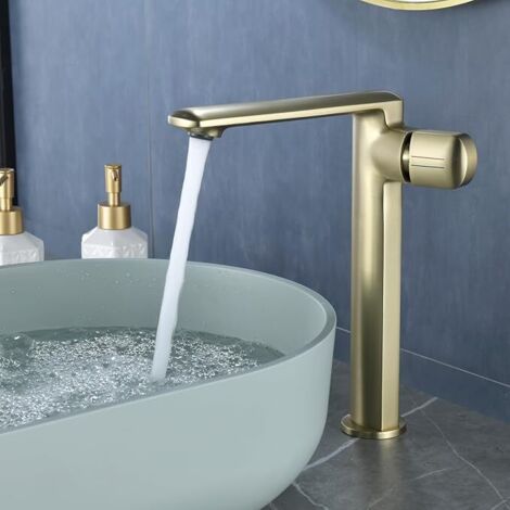 Robinet De Lavabo Pour Salle De Bain, Mitigeur Haut En Or Brossé Avec Hauteur De Bec De 259 MM, Robinetterie Salle De Bain Chaud Et Froid RéGlable, Design Moderne De Mitigeur Salle Bain, Laiton (1/5)