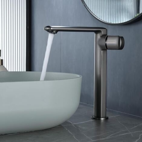 Robinet De Lavabo Pour Salle De Bain, Mitigeur Haut En Gris Avec Hauteur De Bec De 259 MM, Robinetterie Salle De Bain Chaud Et Froid RéGlable, Design Moderne De Mitigeur Salle Bain, Laiton (1/5)