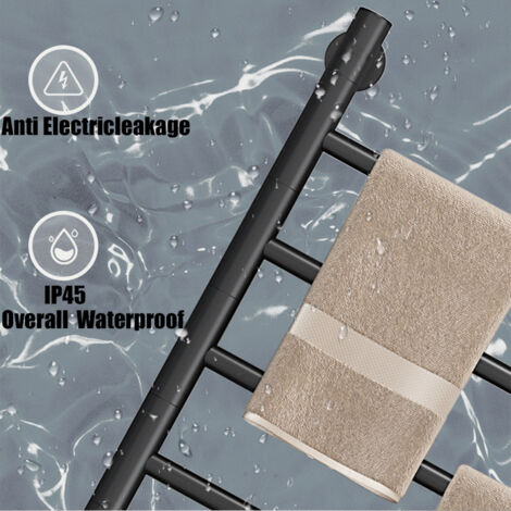 Sèche-serviettes électrique Rotatif 180° - 120W, Chauffage Fibre Carbone - Minuterie Et Température Réglables - Contrôle WiFi/TUYA - Noir 450x770 Mm