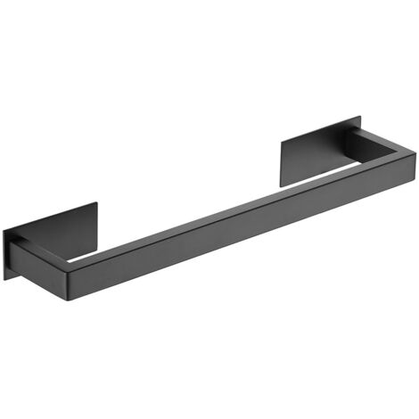 Porte-Serviettes Autocollant en Acier Inoxydable pour Salle de Bain, avec Barre Simple Motif carré, Noir 38,5 cm (1/5)
