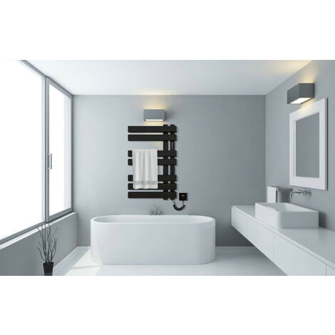Porte-Serviettes électrique, Chauffe-Serviettes Intelligent à Température Constante, Seche Serviette Electrique Noir Mat, 450x720mm, Température Réglable, économie d'énergie, Noir Mat, Ligne Droite