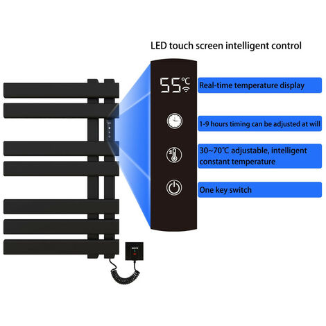 Porte-Serviettes électrique, Chauffe-Serviettes Intelligent à Température Constante, Seche Serviette Electrique Noir Mat, 450x720mm, Température Réglable, économie d'énergie, Noir Mat, Ligne Droite