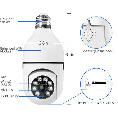 Ampoule Lampe Caméra 1080P Wifi IP PTZ IR Vision Nocturne Maison