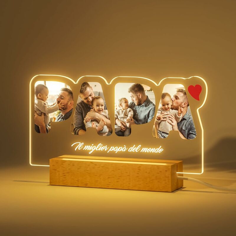 To My Dad Gifts from Daughter,3D Night Light Wood I Love You Daddy LED  Illusion Table Lamp for Men Father's Day Birthday Present 