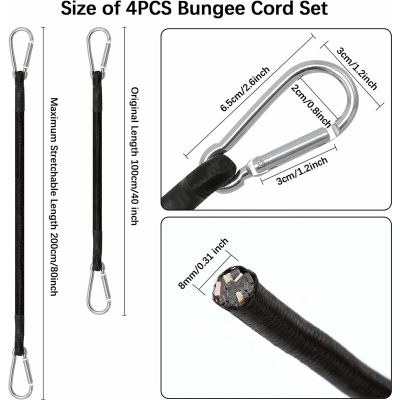 Pack Bungee Cord Bungee Cord with Hooks, Bungee Rope with Metal Hooks for  Tie Down Tarps Outdoor, Locking Motorcycle Load-DENUOTOP