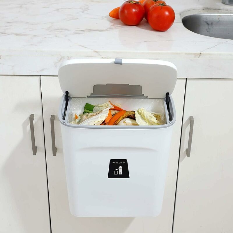 2023 2.4 Gallon Kitchen Compost Bin For Countertop Or Under Sink Hanging  Small Trash Can With Lid Grey New