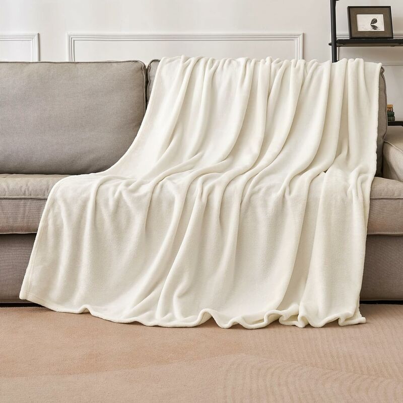 Blanket Plaid Flannel Fleece Velvet Fluffy Plush Reversible Dou Sofa Couch  Bed Microfiber Lightweight Soft Warm Soft Baby 150X200CM Beige-DENUOTOP