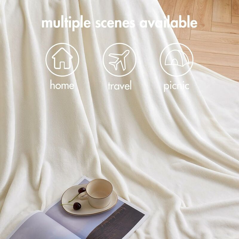 Blanket Plaid Flannel Fleece Velvet Fluffy Plush Reversible Dou Sofa Couch  Bed Microfiber Lightweight Soft Warm Soft Baby 150X200CM Beige-DENUOTOP