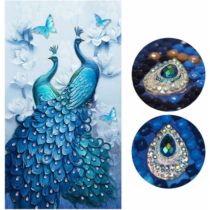 Extra Large Set of 3 FULL & ROUND Drill DIY Peacock Pattern Diamond  Painting Kit Living Room Office Decoration 