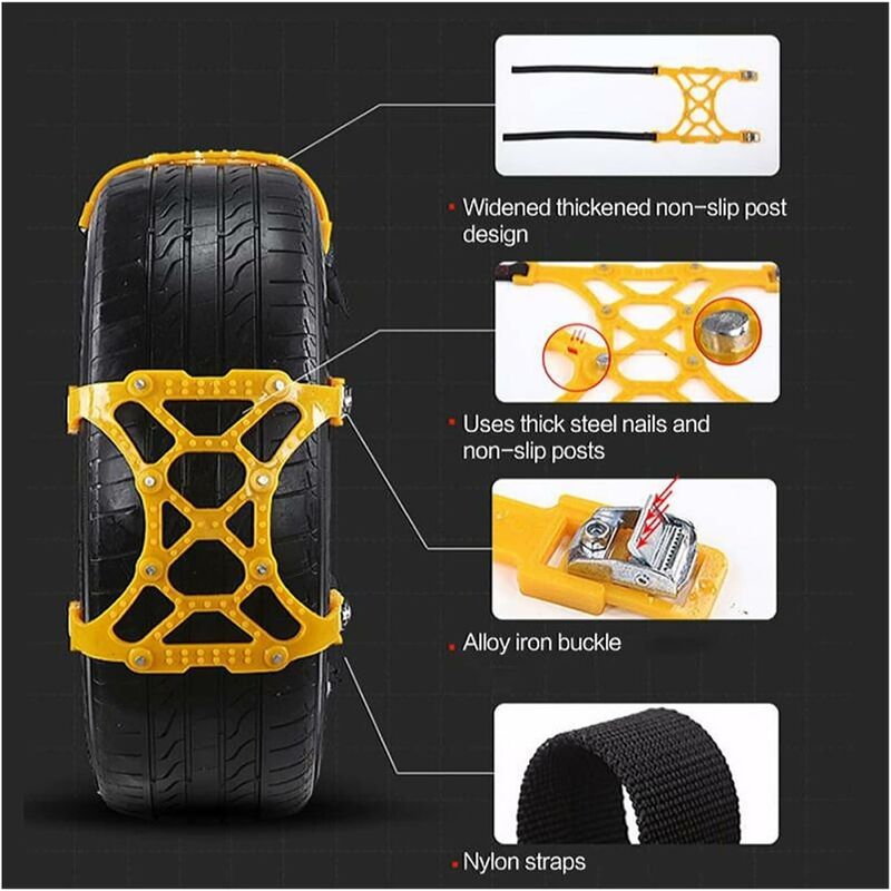 Snow Chains for Car, Universal Snow Chains Adjustable Tyre Traction Chains  Anti-Slip Wear-Resistant Winter Tyre Safety Chains for Light Truck/SUV/ATV  (Colour : Yellow, Size : 6 Pieces)-DENUOTOP