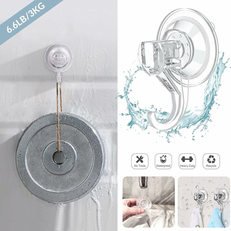 Suction Cup Hooks, Small Clear Heavy Duty Vacuum Suction Cup Hooks  Removable Strong Window Glass Door Suction Hangers Kitchen Bathroom Shower  Wall Hooks for Towel Loofah Utensils Wreath - 6 Pcs-DENUO