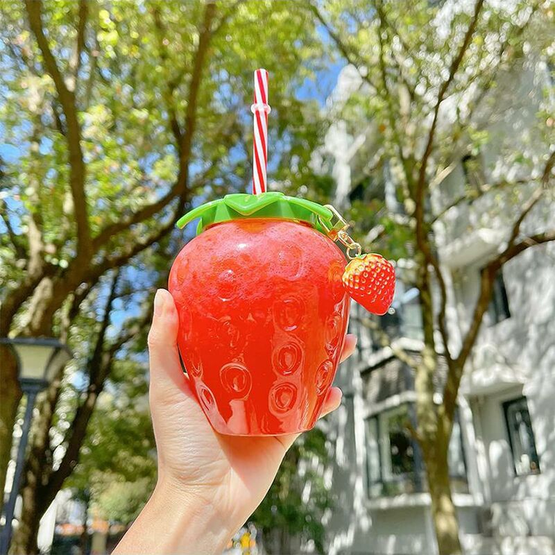 Kawaii Strawberry Water Bottle 1 Liter Bpa Free Cute Plastic Fruit