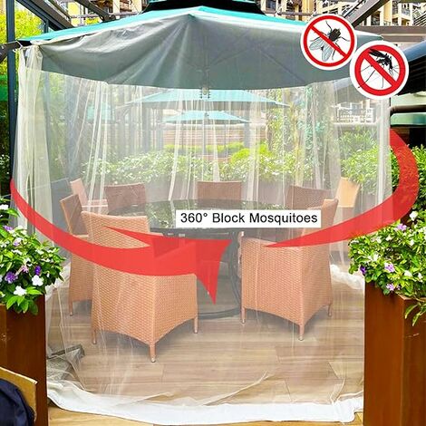 7.5-11ft Black Patio Umbrella Mosquito Netting, with Double Zipper Door,  Polyester Mesh Net Screen Universal for Almost Outdoor Market Table  Umbrellas