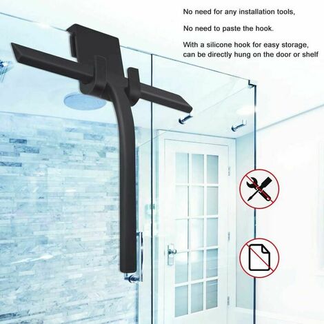 Shower Squeegee, Silicone Window Squeegee With Hanging Hook, Black