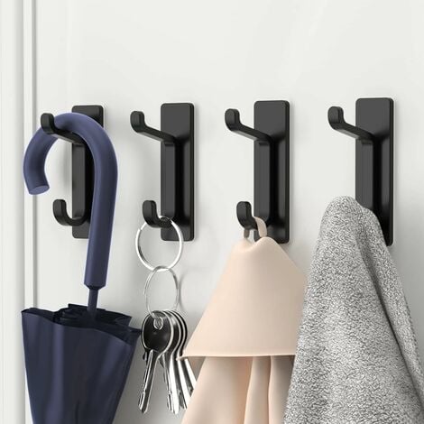 Adhesive Wall Hook, Bathroom Towel Holder, Kitchen Tea Towel Hook, Adhesive  Coat Hook, Wall Attachment Without Drilling, Waterproof, Rustproof, Black,  4 Pieces-DENUOTOP