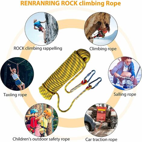 30m Outdoor Climbing Safety Rope Anti-Tear Mountaineering Rescue Rope, 12mm  Diameter Rope for Hiking Yellow-DENUOTOP