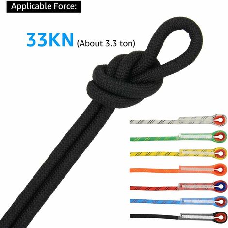 Climbing rope, diameter 12 mm Static outdoor hiking accessories  High-strength safety rope, 20 m black
