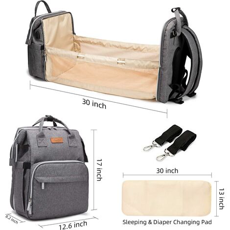 DIAPER BAG BACKPACK CHANGING STATION COMBO. PORTABLE 4 IN 1 TRAVEL BAG WITH  NET