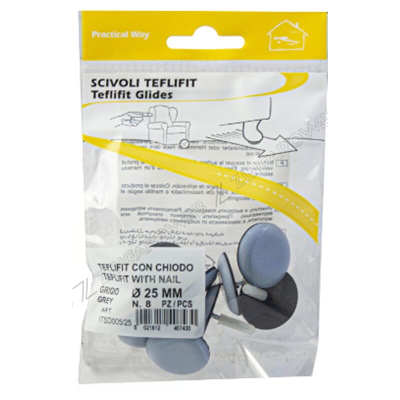 SCIVOLI IN TEFLON PTFE CON CHIODO GRIGIO IN BLISTER DA PEZZI 8 mm.25  ITALFELTRI