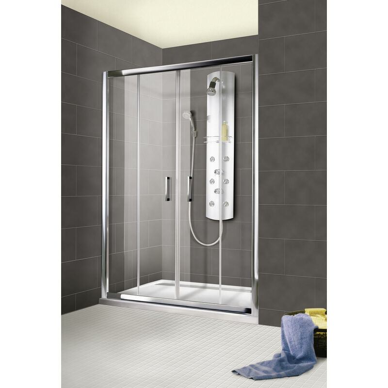 Porte de douche coulissante, 140 x 200 cm, Schulte NewStyle, verre  transparent anticalcaire, profilé noir