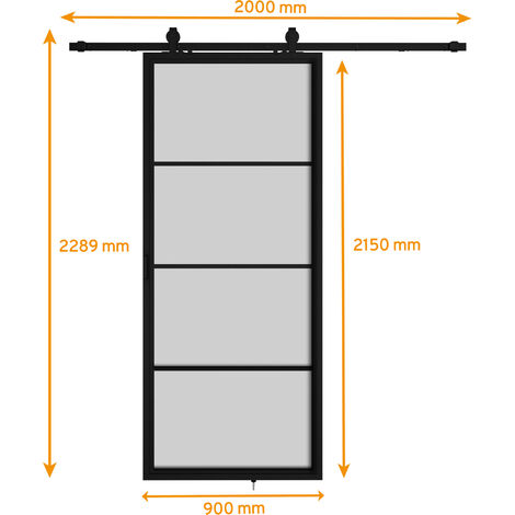 Porte coulissante en verre satinée système ouvert 90 x 215 cm