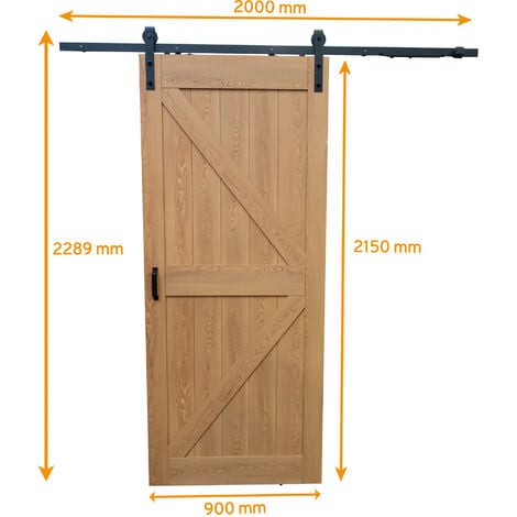 Porte coulissante intérieure en bois, porte de grange Oak 90 x 215 cm, système ouvert noir