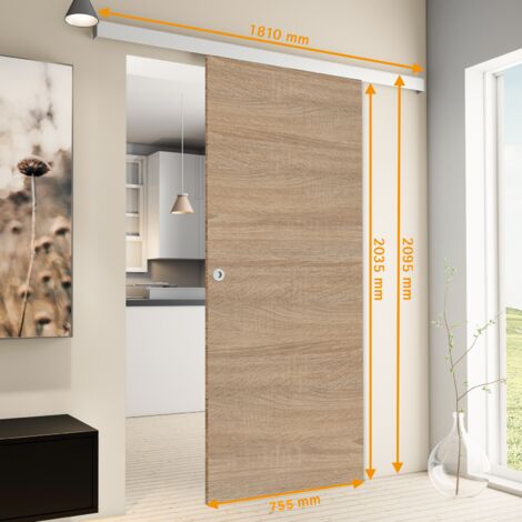 Porte coulissante intérieure Schulte, 75 x 203 cm, chêne, porte pleine - Poignée ronde + amortisseur Softclose