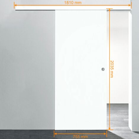 Porte coulissante intérieure Schulte, 75 x 203 cm, Porte pleine en bois blanc - Poignée ronde + double amortisseur Softclose