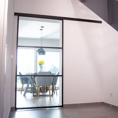 Porte intérieure coulissante en verre, 102 x 220 cm, décor industriel noir