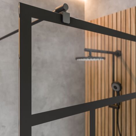Paroi de douche à l'italienne, profilé noir, paroi fixe Walk In style industriel, NewStyle Atelier Schulte, verre 6 mm anticalcaire, 90 x 200 cm